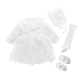 Newborn Baby Girl Dress 0 3 6 Months Infant Pink White Baptism Outfit Party Dresses Hat Shoes Set