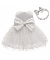 Baby Girls Dress Christening Baptism Party Formal Dress with Headwear