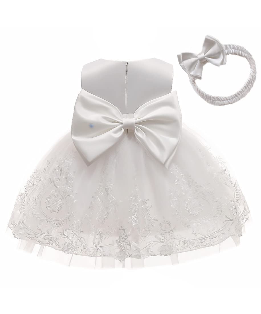 Baby Girls Dress Christening Baptism Party Formal Dress with Headwear