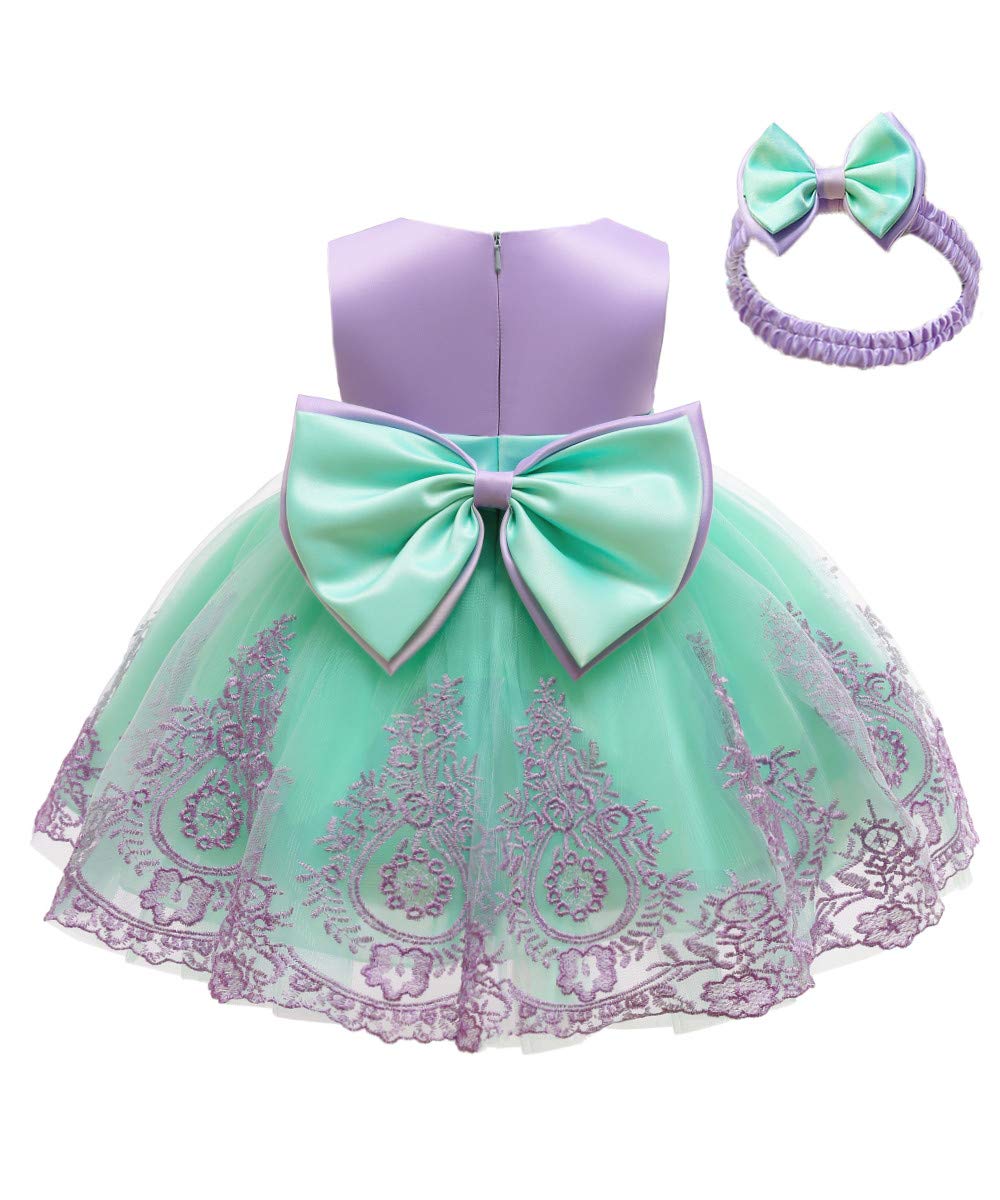Baby Girls Dress Christening Baptism Party Formal Dress with Headwear