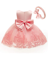 Baby Girls Dress Christening Baptism Party Formal Dress with Headwear