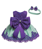 Baby Girls Dress Christening Baptism Party Formal Dress with Headwear