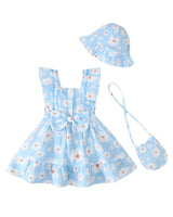 Renotemy Newborn Infant Baby Girl Dresses Summer Outfits Boho Casual Sundress Gifts Toddler Clothes for Girl with Hat and Bag