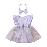 Hnyenmcko Newborn Baby Girl Summer Romper Dress Infant Fly Sleeve Flower Embroidery Mesh Tulle Skirt Hem Ribbed Bodysuit