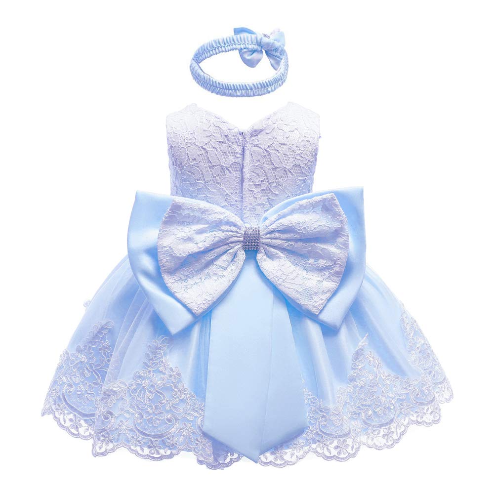 Baby Girls Dress Christening Baptism Party Formal Dress with Headwear
