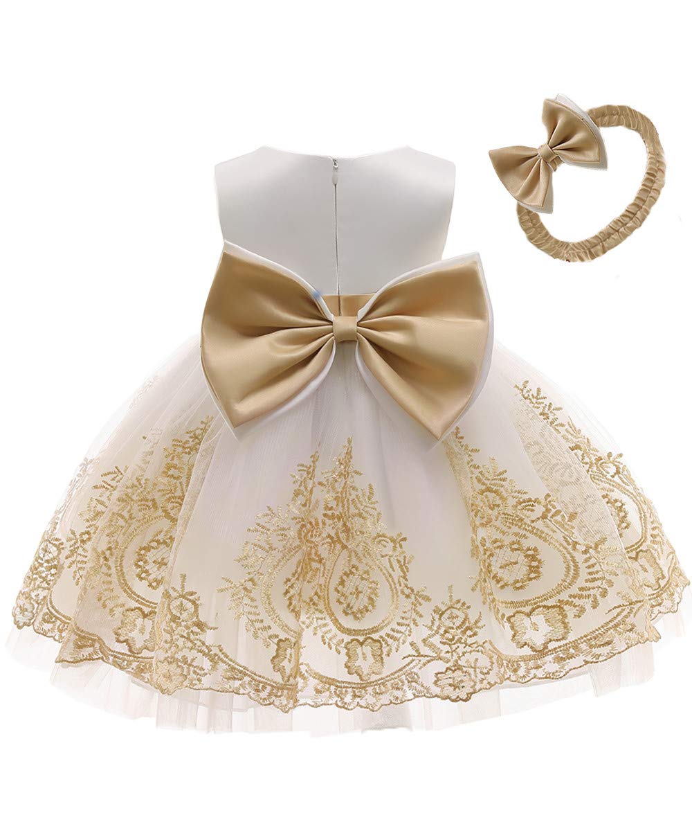 Baby Girls Dress Christening Baptism Party Formal Dress with Headwear