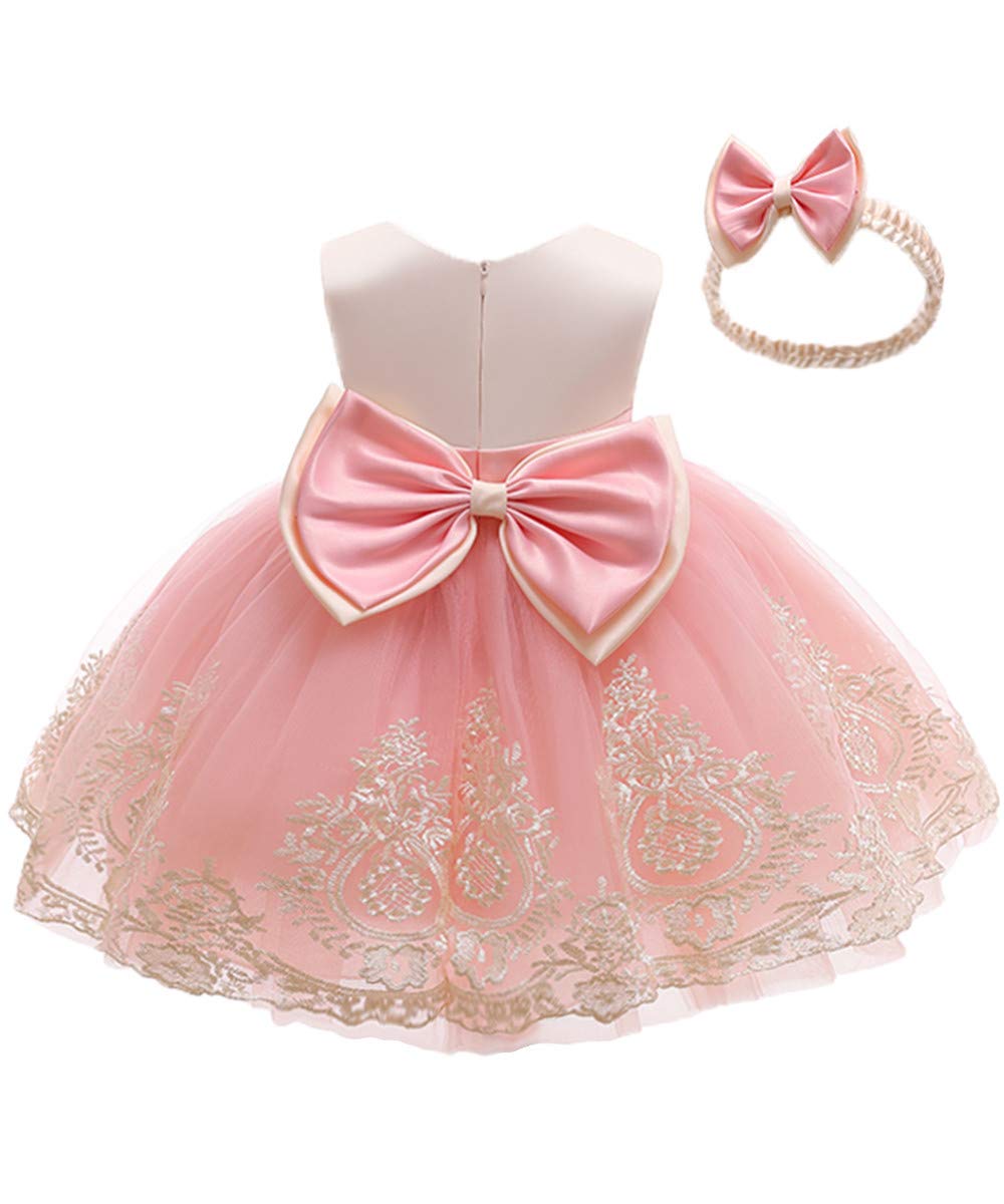 Baby Girls Dress Christening Baptism Party Formal Dress with Headwear