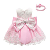 Baby Girls Dress Christening Baptism Party Formal Dress with Headwear
