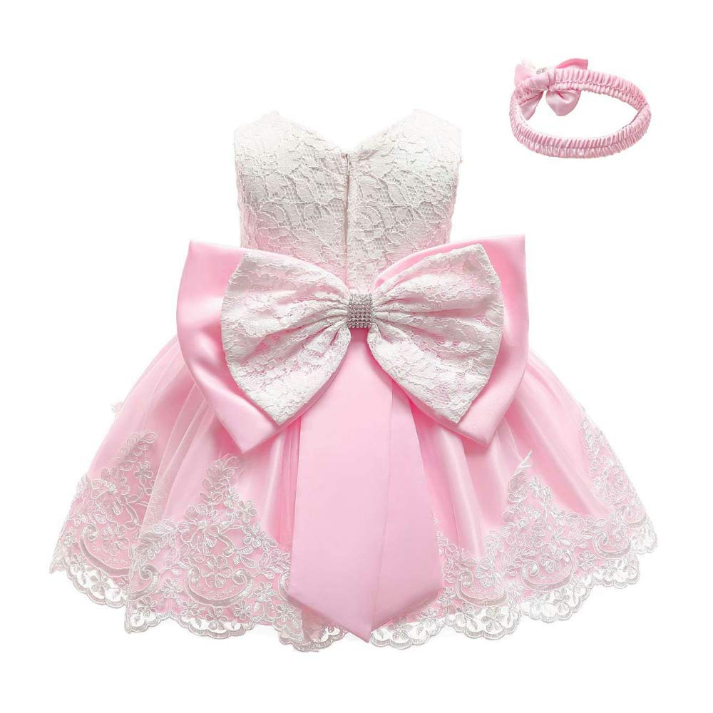 Baby Girls Dress Christening Baptism Party Formal Dress with Headwear