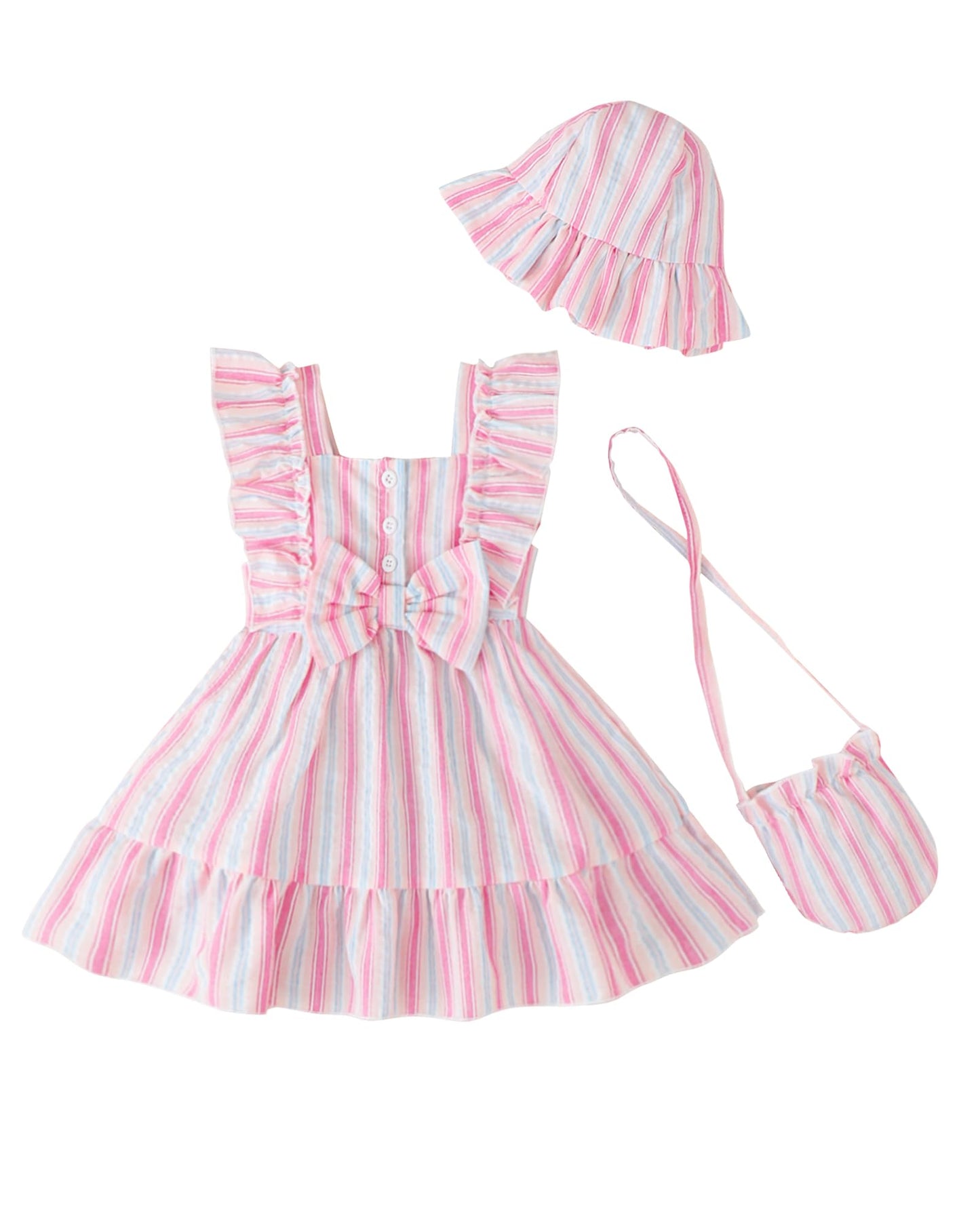 Renotemy Newborn Infant Baby Girl Dresses Summer Outfits Boho Casual Sundress Gifts Toddler Clothes for Girl with Hat and Bag