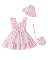 Renotemy Newborn Infant Baby Girl Dresses Summer Outfits Boho Casual Sundress Gifts Toddler Clothes for Girl with Hat and Bag