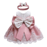 Baby Girls Dress Christening Baptism Party Formal Dress with Headwear