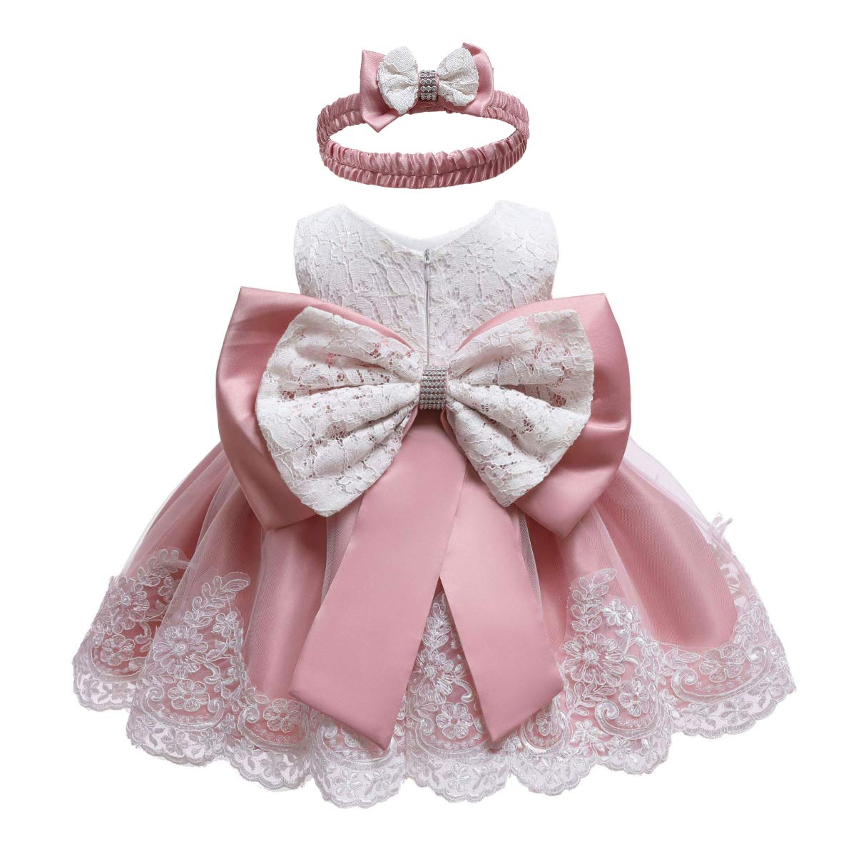 Baby Girls Dress Christening Baptism Party Formal Dress with Headwear