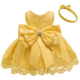 Baby Girls Dress Christening Baptism Party Formal Dress with Headwear