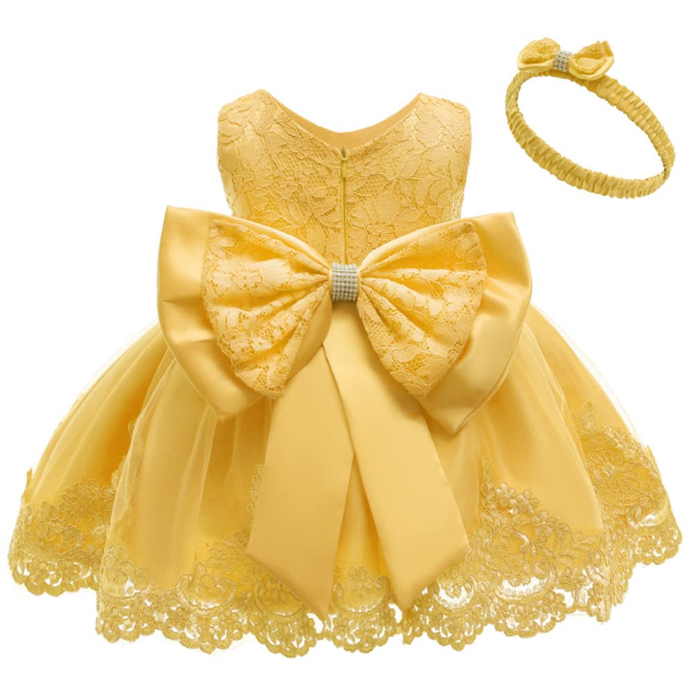 Baby Girls Dress Christening Baptism Party Formal Dress with Headwear