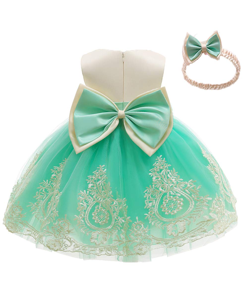 Baby Girls Dress Christening Baptism Party Formal Dress with Headwear
