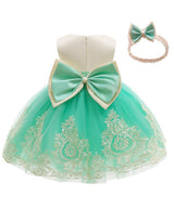 Baby Girls Dress Christening Baptism Party Formal Dress with Headwear