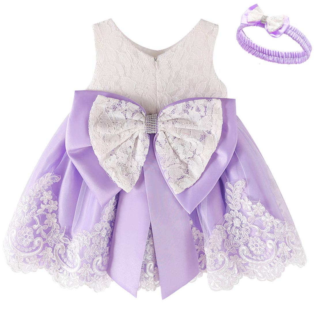 Baby Girls Dress Christening Baptism Party Formal Dress with Headwear