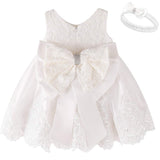 Baby Girls Dress Christening Baptism Party Formal Dress with Headwear