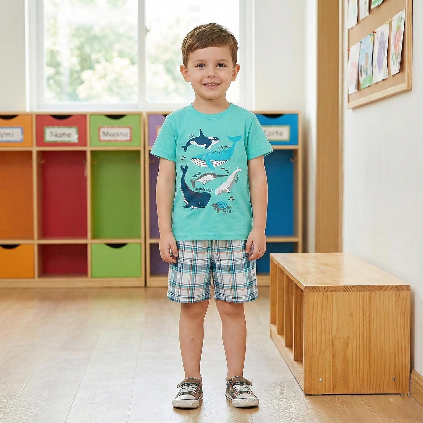 Bumeex Toddler Boy Clothes 100% Cotton Jersey Short Sleeve T-Shirt and Short Clothing Set with Pockets Outfits 2-7T