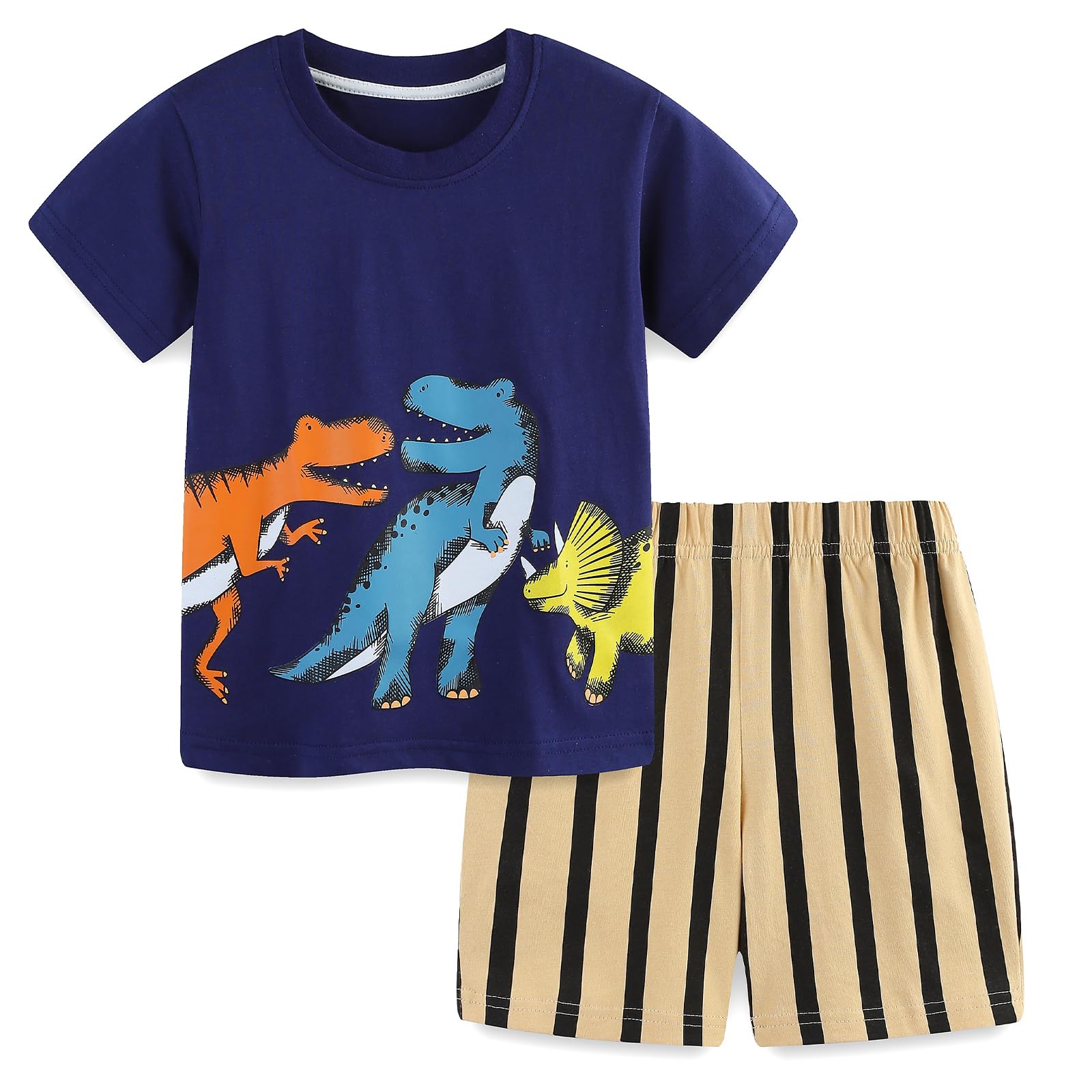 Bumeex Toddler Boy Clothes 100% Cotton Jersey Short Sleeve T-Shirt and Short Clothing Set with Pockets Outfits 2-7T