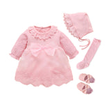 Newborn Baby Girl Dress 0 3 6 Months Infant Pink White Baptism Outfit Party Dresses Hat Shoes Set