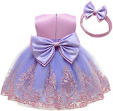 Baby Girls Dress Christening Baptism Party Formal Dress with Headwear