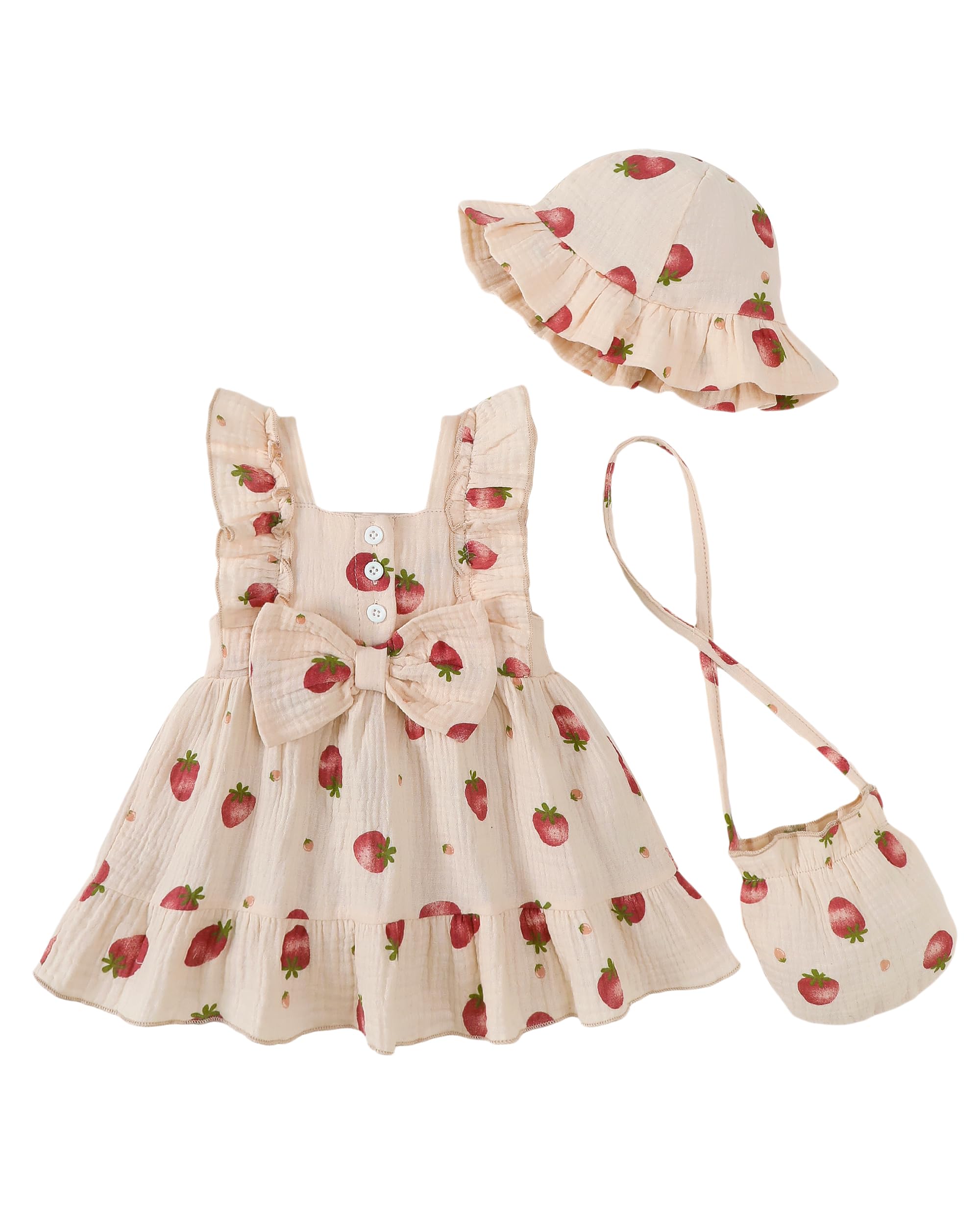 Renotemy Newborn Infant Baby Girl Dresses Summer Outfits Boho Casual Sundress Gifts Toddler Clothes for Girl with Hat and Bag