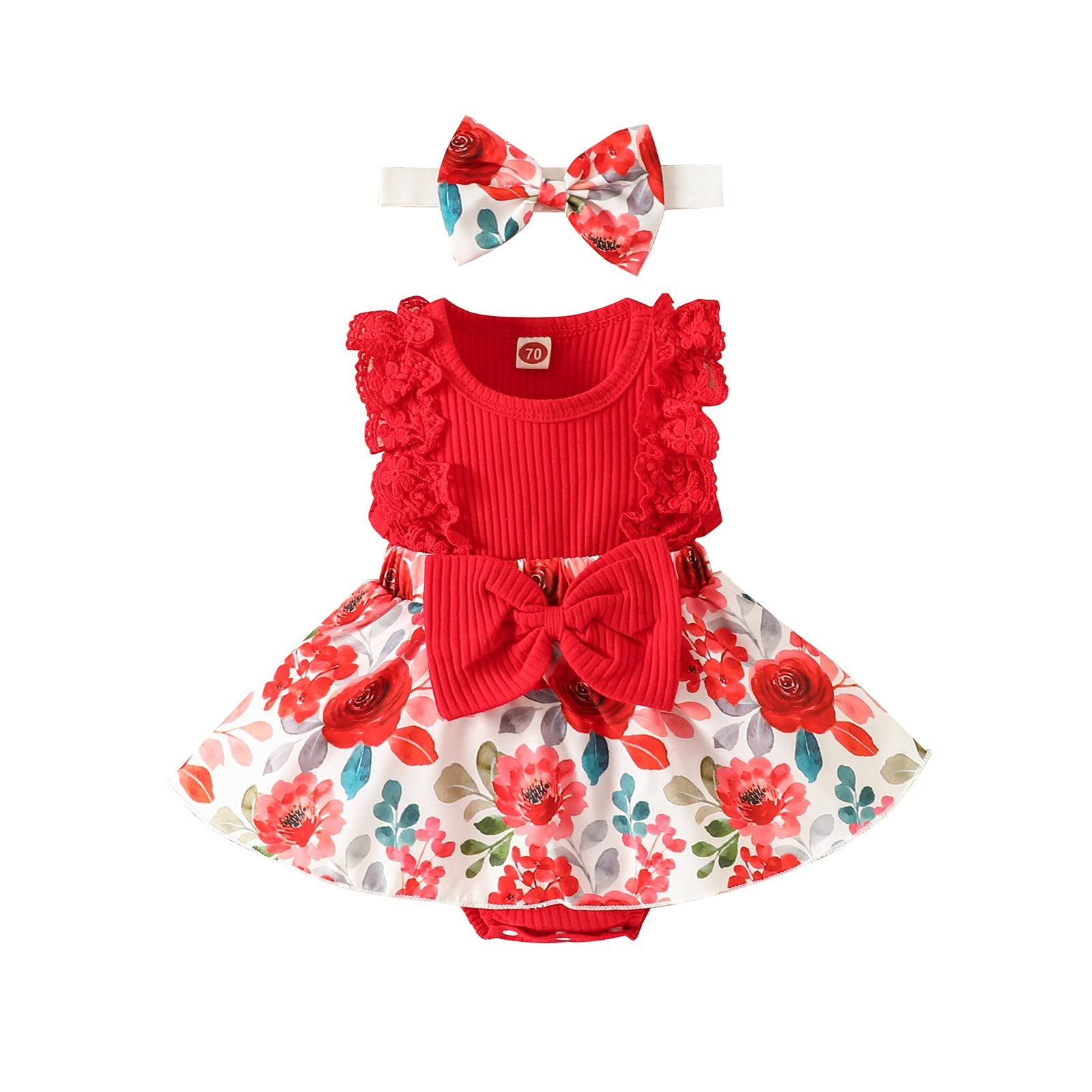Baby Girl Clothes Newborn Romper Dress Infant Lace Ruffle Sleeveless Summer Outfits with Headband 0-12 Months