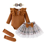 Baby Girl Clothes Newborn Fall Winter Outfit Ruffled Long Sleeve Romper Lace Dress Headband Skirt Set 0-18 Months