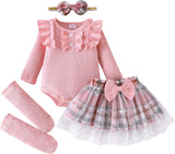 Baby Girl Clothes Newborn Fall Winter Outfit Ruffled Long Sleeve Romper Lace Dress Headband Skirt Set 0-18 Months