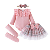 Baby Girl Clothes Newborn Fall Winter Outfit Ruffled Long Sleeve Romper Lace Dress Headband Skirt Set 0-18 Months