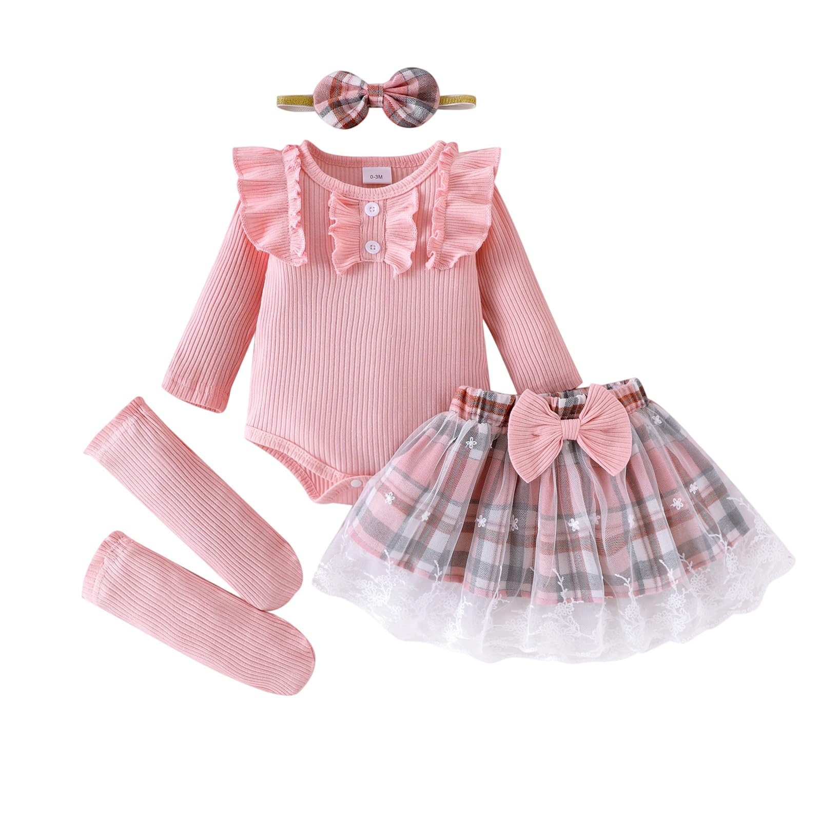 Baby Girl Clothes Newborn Fall Winter Outfit Ruffled Long Sleeve Romper Lace Dress Headband Skirt Set 0-18 Months