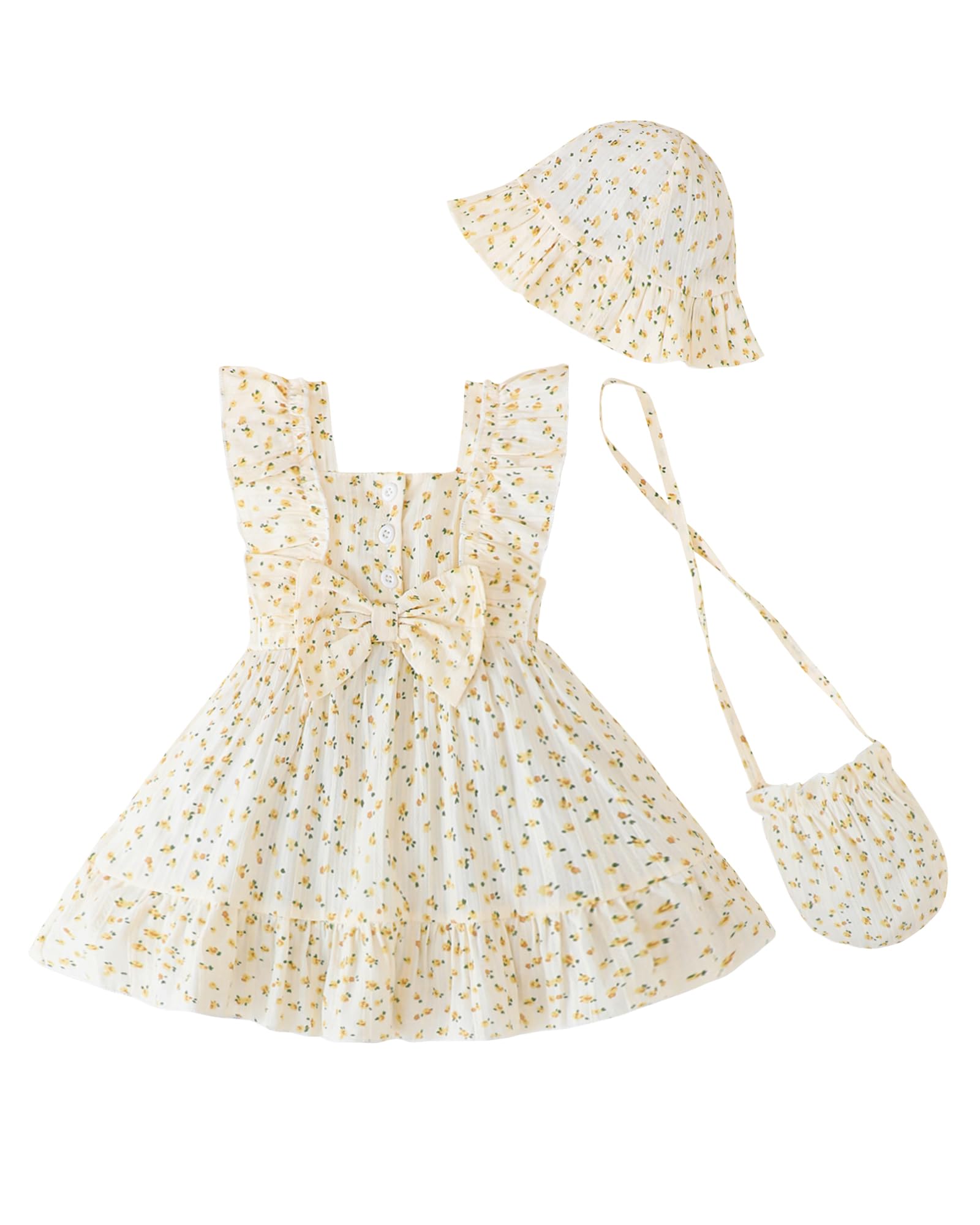 Renotemy Newborn Infant Baby Girl Dresses Summer Outfits Boho Casual Sundress Gifts Toddler Clothes for Girl with Hat and Bag