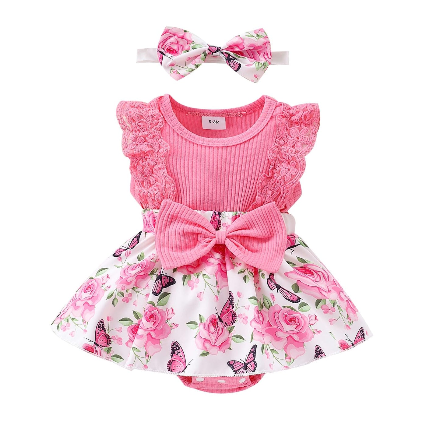 Baby Girl Clothes Newborn Romper Dress Infant Lace Ruffle Sleeveless Summer Outfits with Headband 0-12 Months