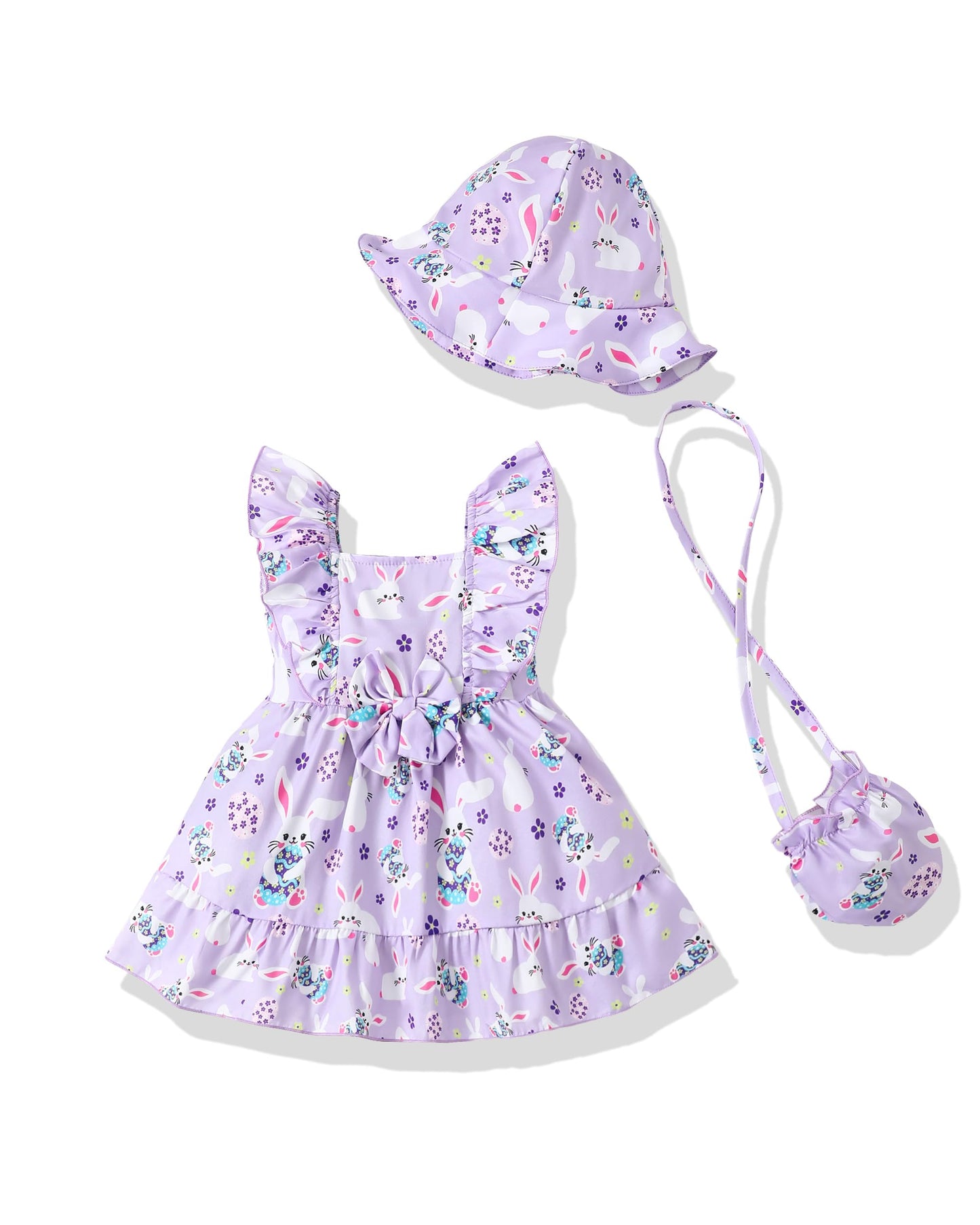 Renotemy Newborn Infant Baby Girl Dresses Summer Outfits Boho Casual Sundress Gifts Toddler Clothes for Girl with Hat and Bag