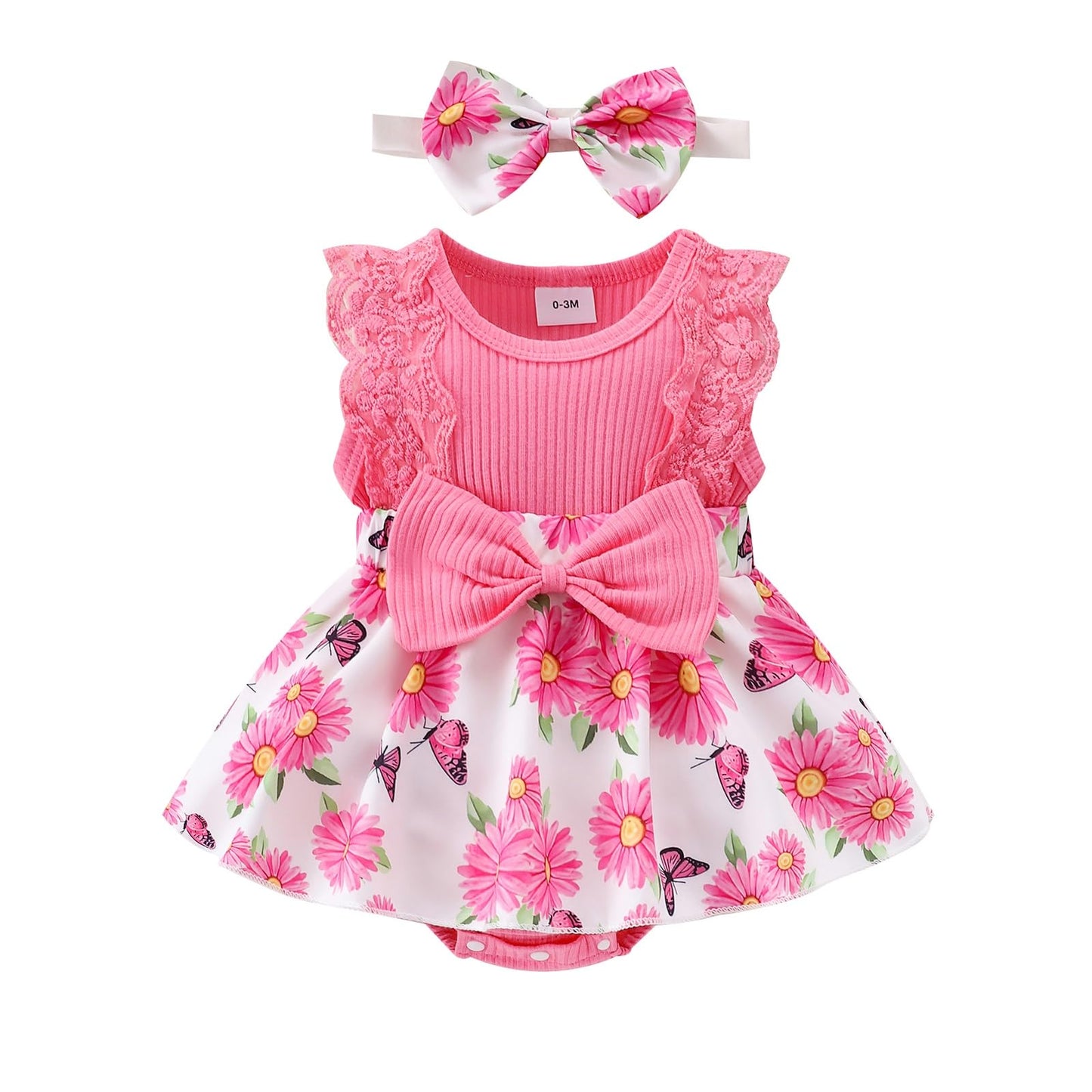 Baby Girl Clothes Newborn Romper Dress Infant Lace Ruffle Sleeveless Summer Outfits with Headband 0-12 Months