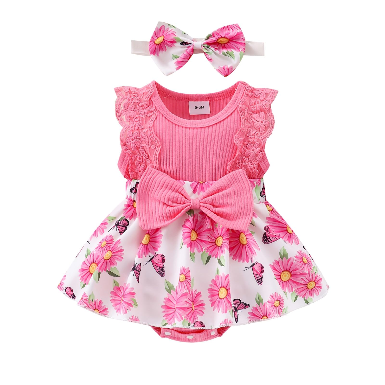 Baby Girl Clothes Newborn Romper Dress Infant Lace Ruffle Sleeveless Summer Outfits with Headband 0-12 Months