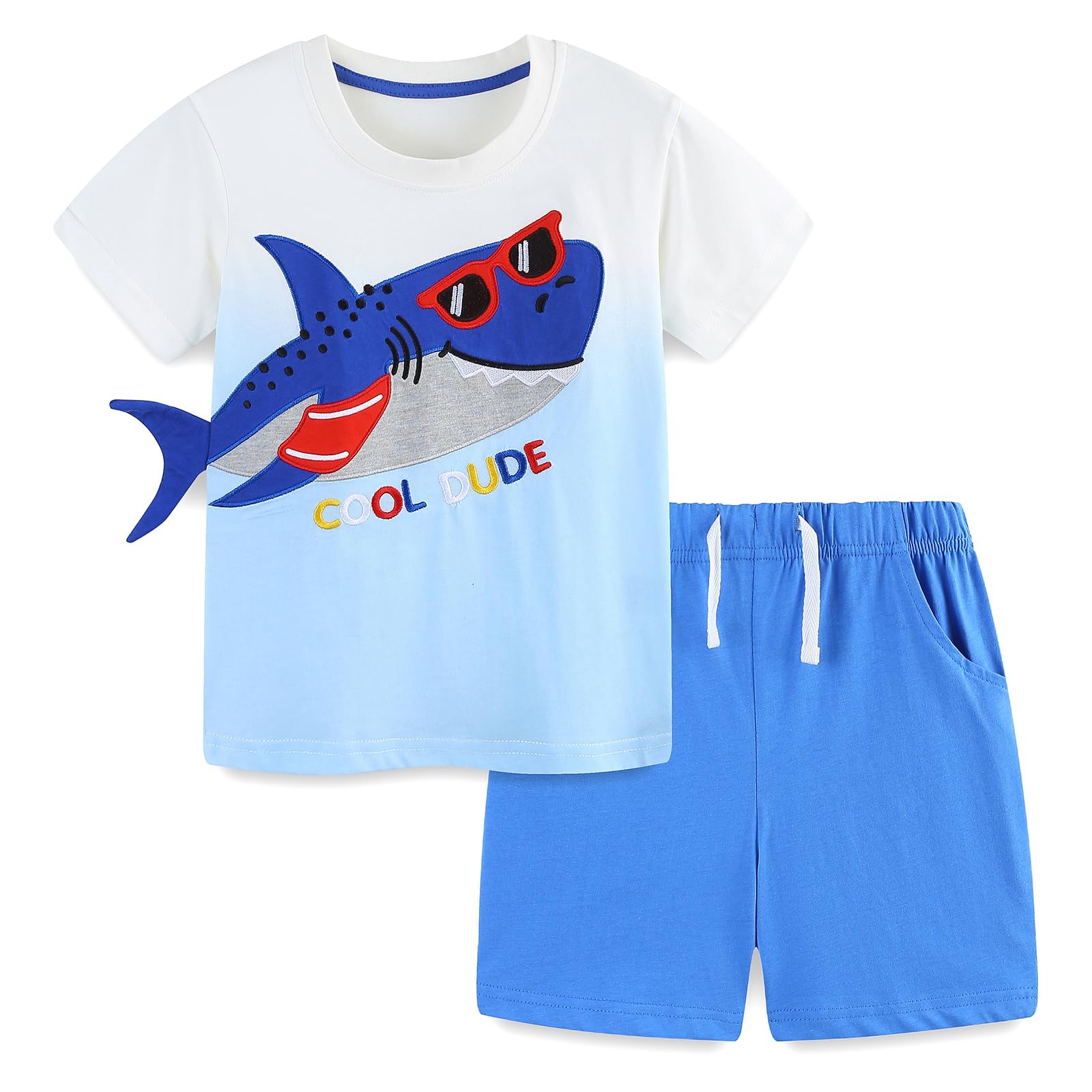 Bumeex Toddler Boy Clothes 100% Cotton Jersey Short Sleeve T-Shirt and Short Clothing Set with Pockets Outfits 2-7T