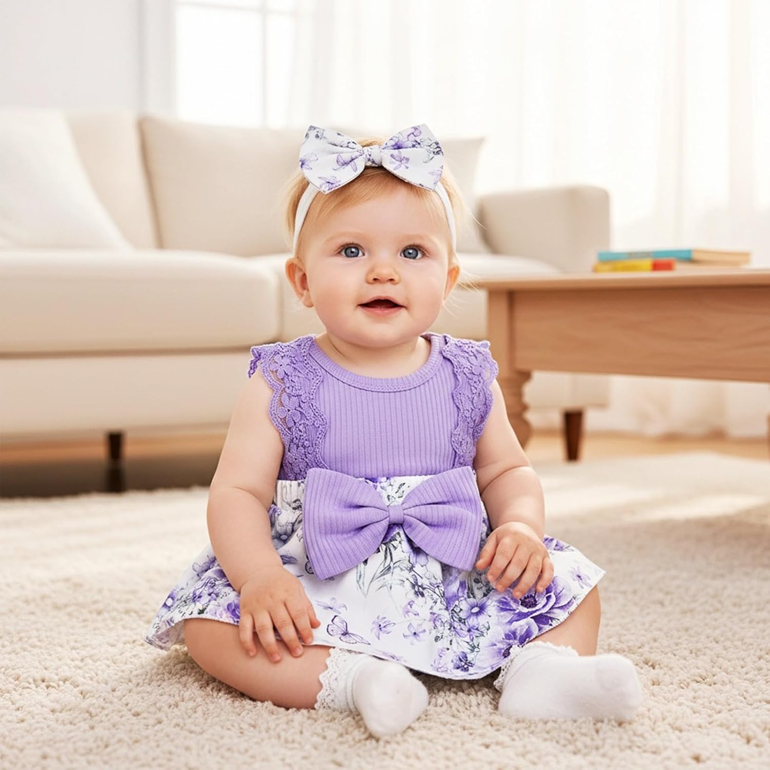 Baby Girl Clothes Newborn Romper Dress Infant Lace Ruffle Sleeveless Summer Outfits with Headband 0-12 Months