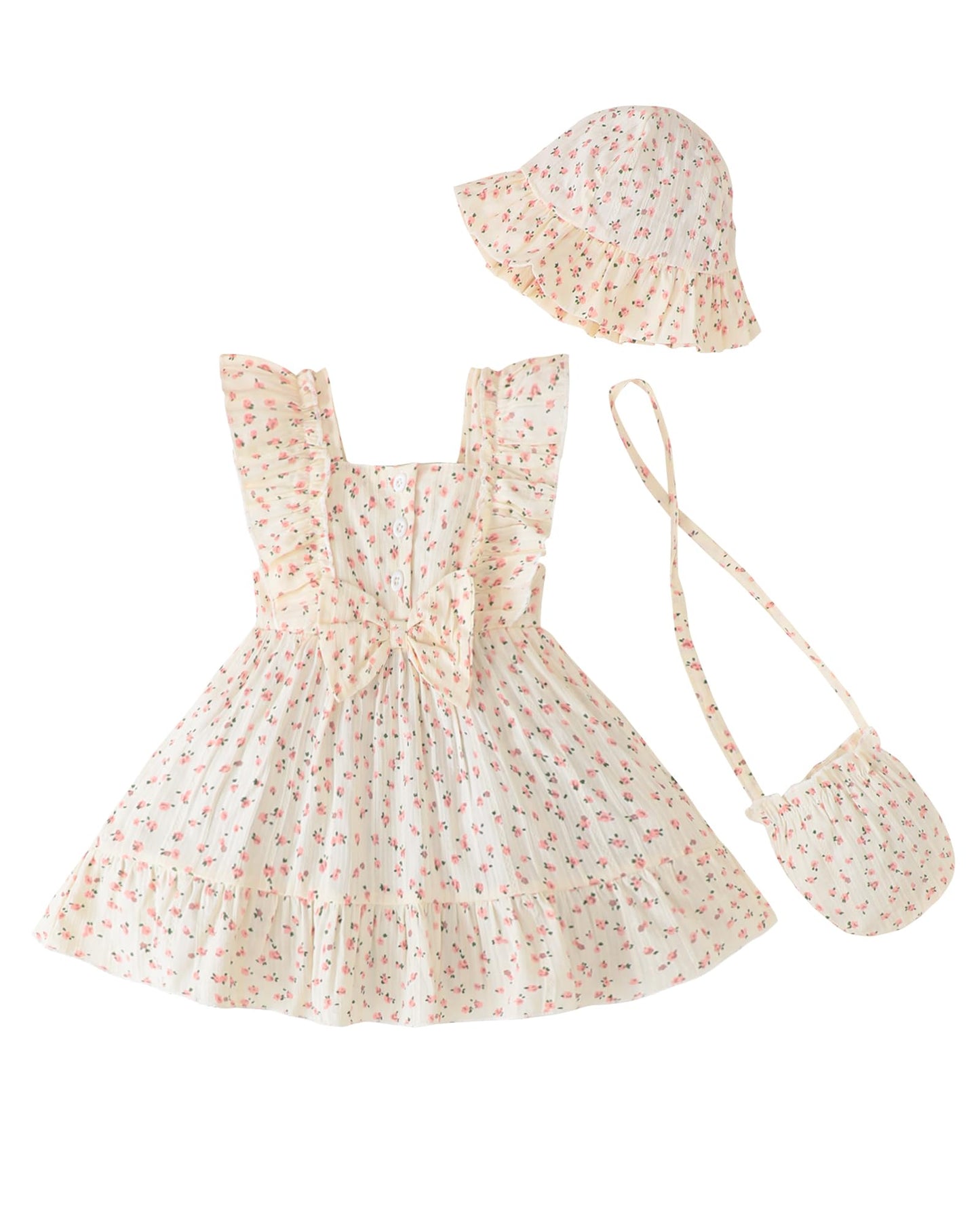 Renotemy Newborn Infant Baby Girl Dresses Summer Outfits Boho Casual Sundress Gifts Toddler Clothes for Girl with Hat and Bag