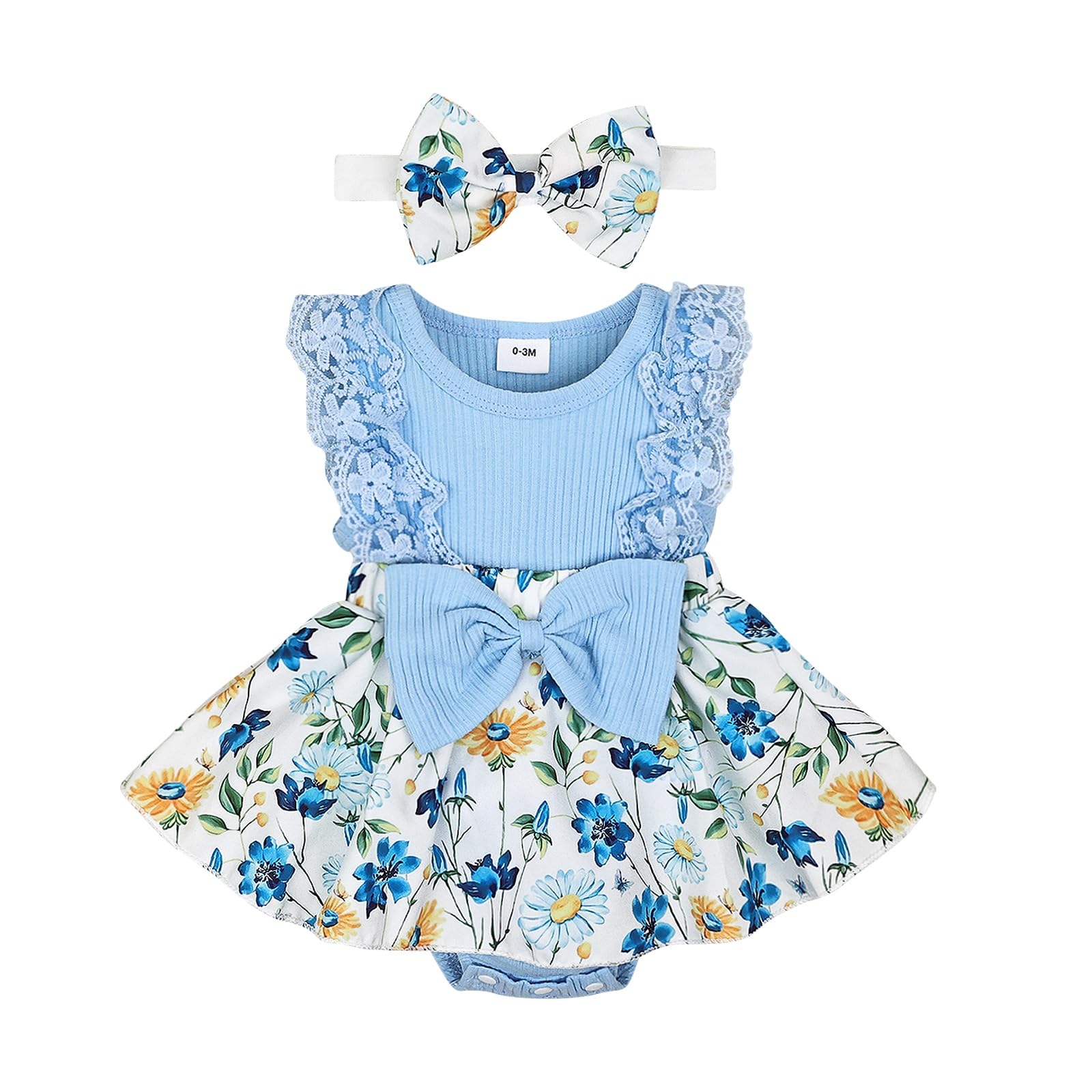 Baby Girl Clothes Newborn Romper Dress Infant Lace Ruffle Sleeveless Summer Outfits with Headband 0-12 Months