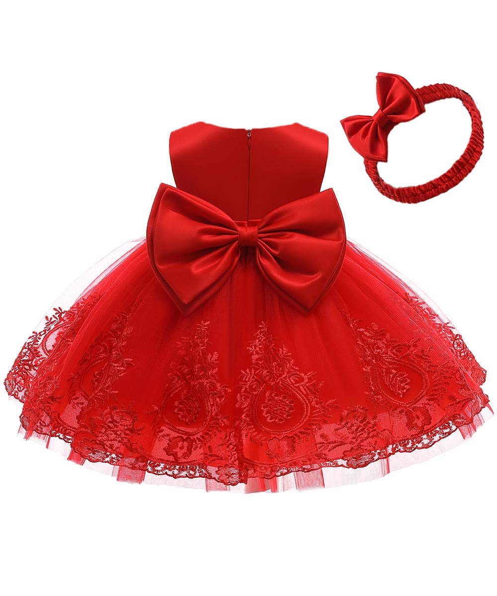 Baby Girls Dress Christening Baptism Party Formal Dress with Headwear
