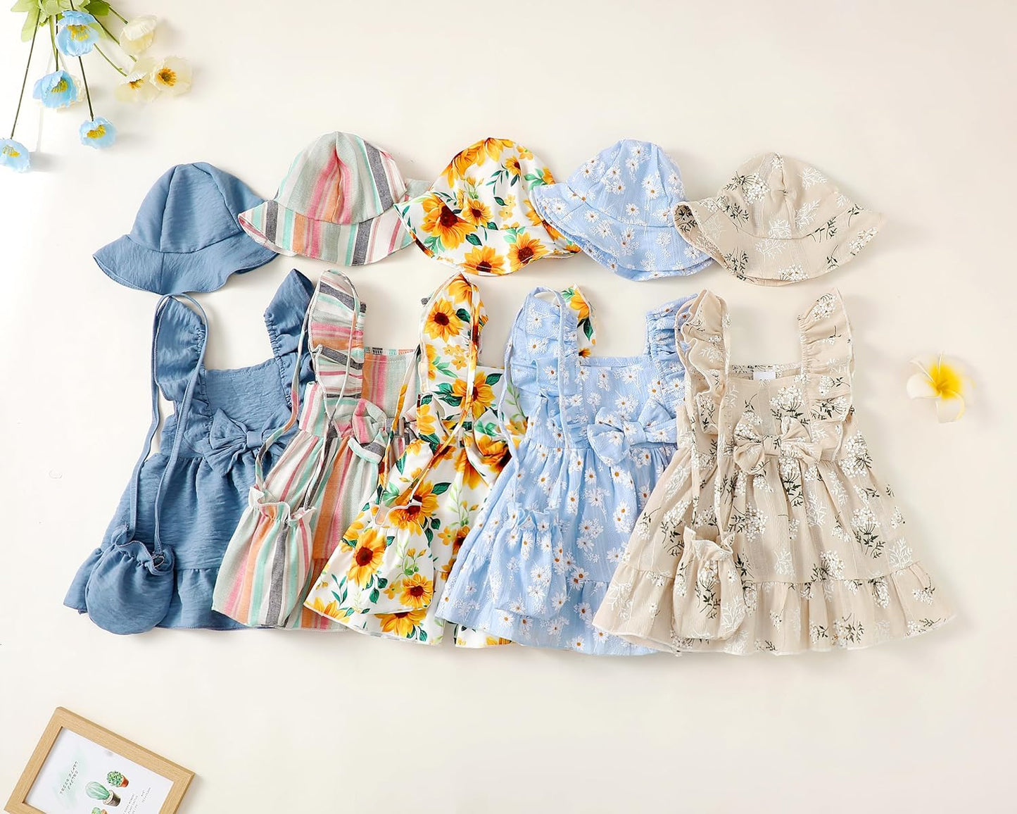 Renotemy Newborn Infant Baby Girl Dresses Summer Outfits Boho Casual Sundress Gifts Toddler Clothes for Girl with Hat and Bag