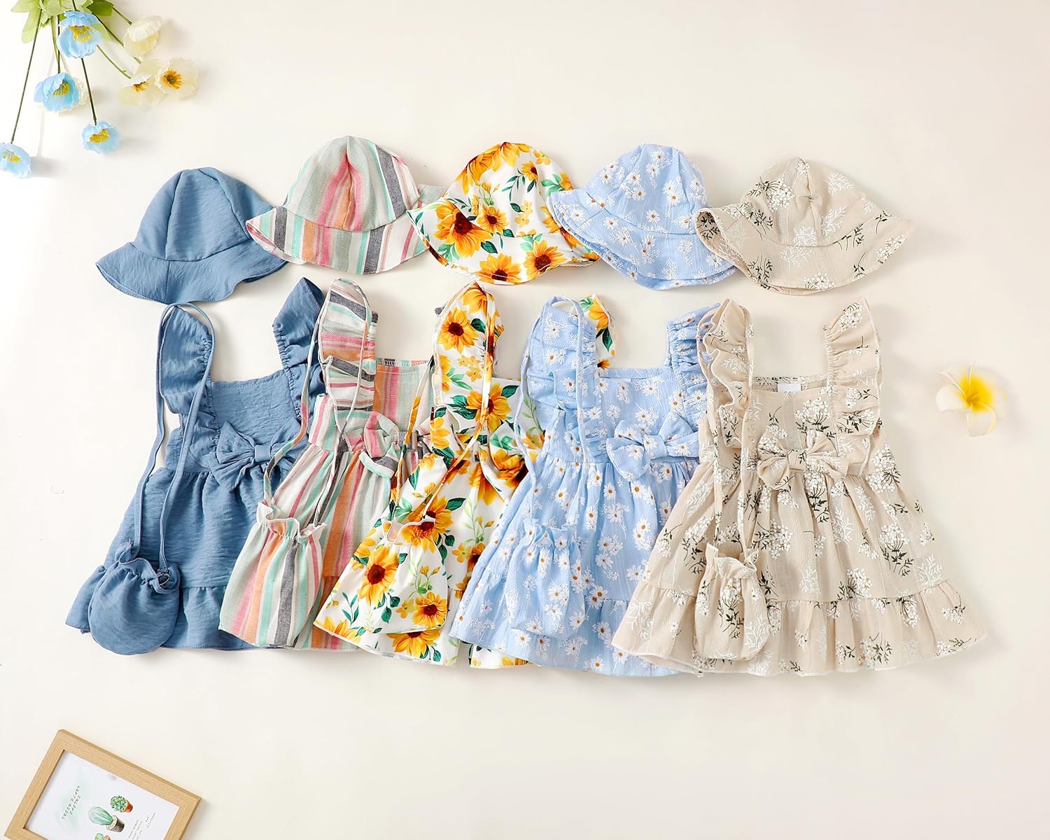 Renotemy Newborn Infant Baby Girl Dresses Summer Outfits Boho Casual Sundress Gifts Toddler Clothes for Girl with Hat and Bag