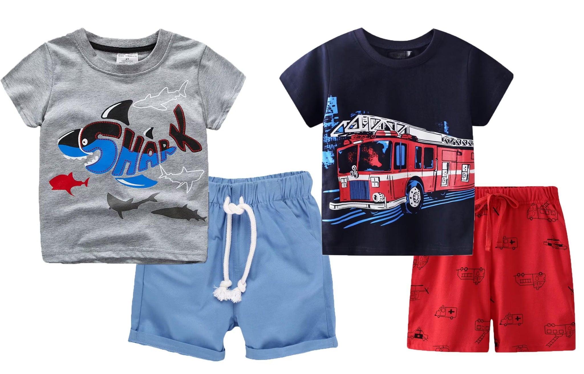 Toddler Boy Summer Clothes Outfits Kids Cotton Short Sleeve Shirt Shorts Set 2-7 Years