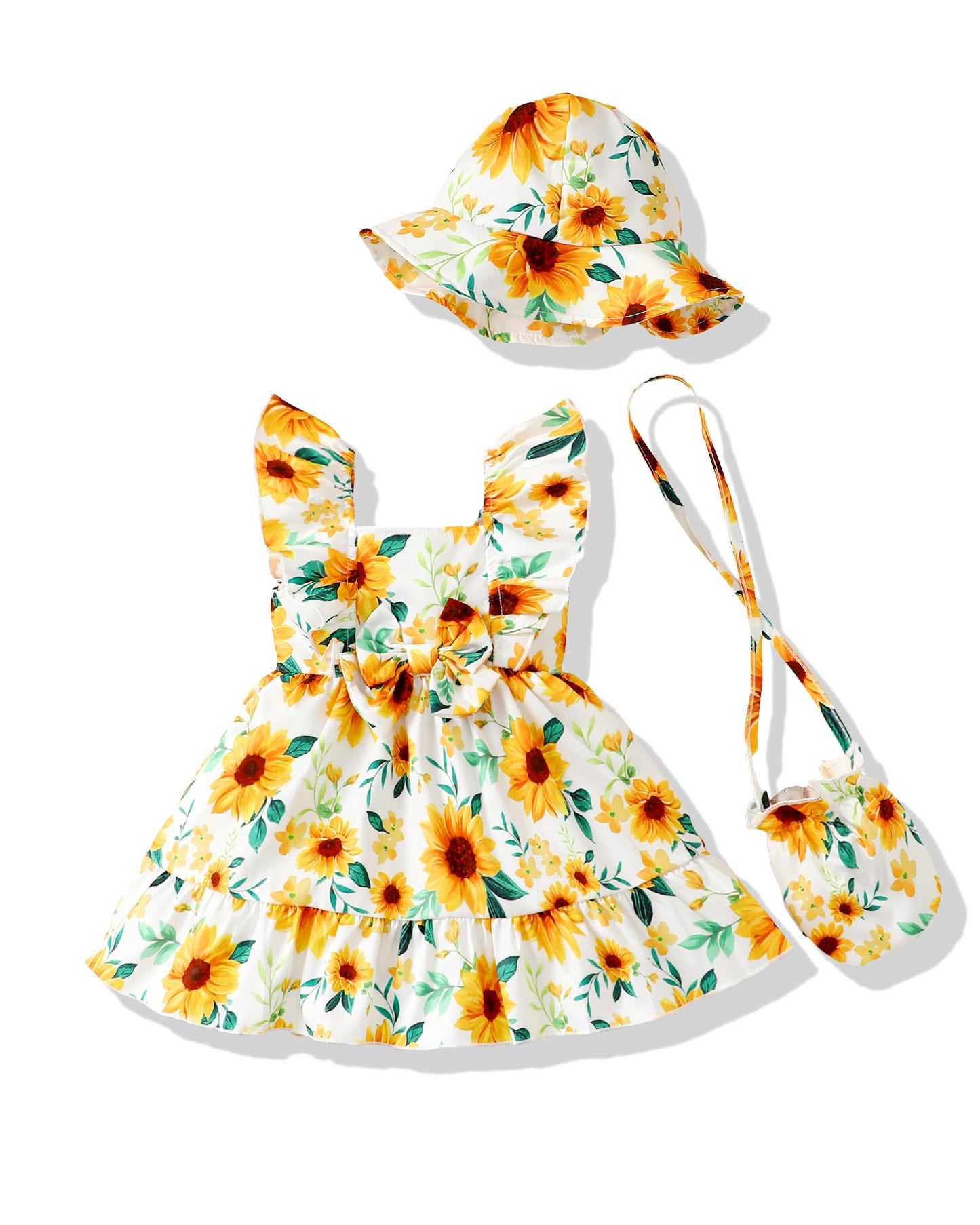 Renotemy Newborn Infant Baby Girl Dresses Summer Outfits Boho Casual Sundress Gifts Toddler Clothes for Girl with Hat and Bag