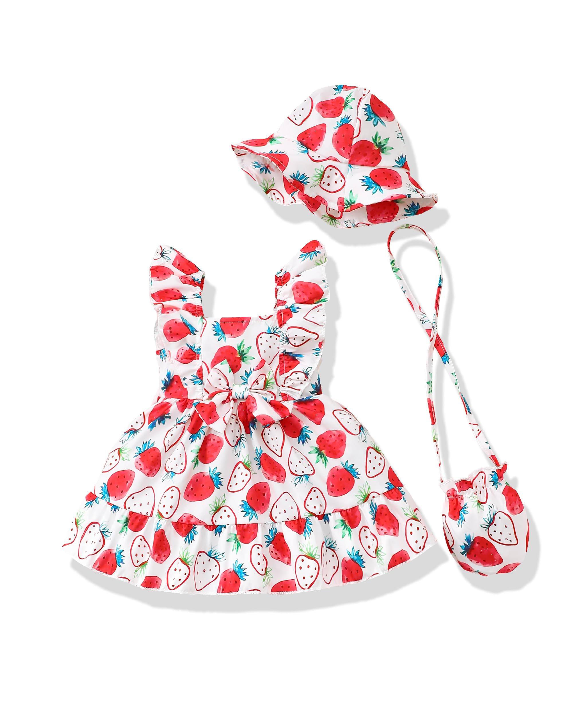 Renotemy Newborn Infant Baby Girl Dresses Summer Outfits Boho Casual Sundress Gifts Toddler Clothes for Girl with Hat and Bag