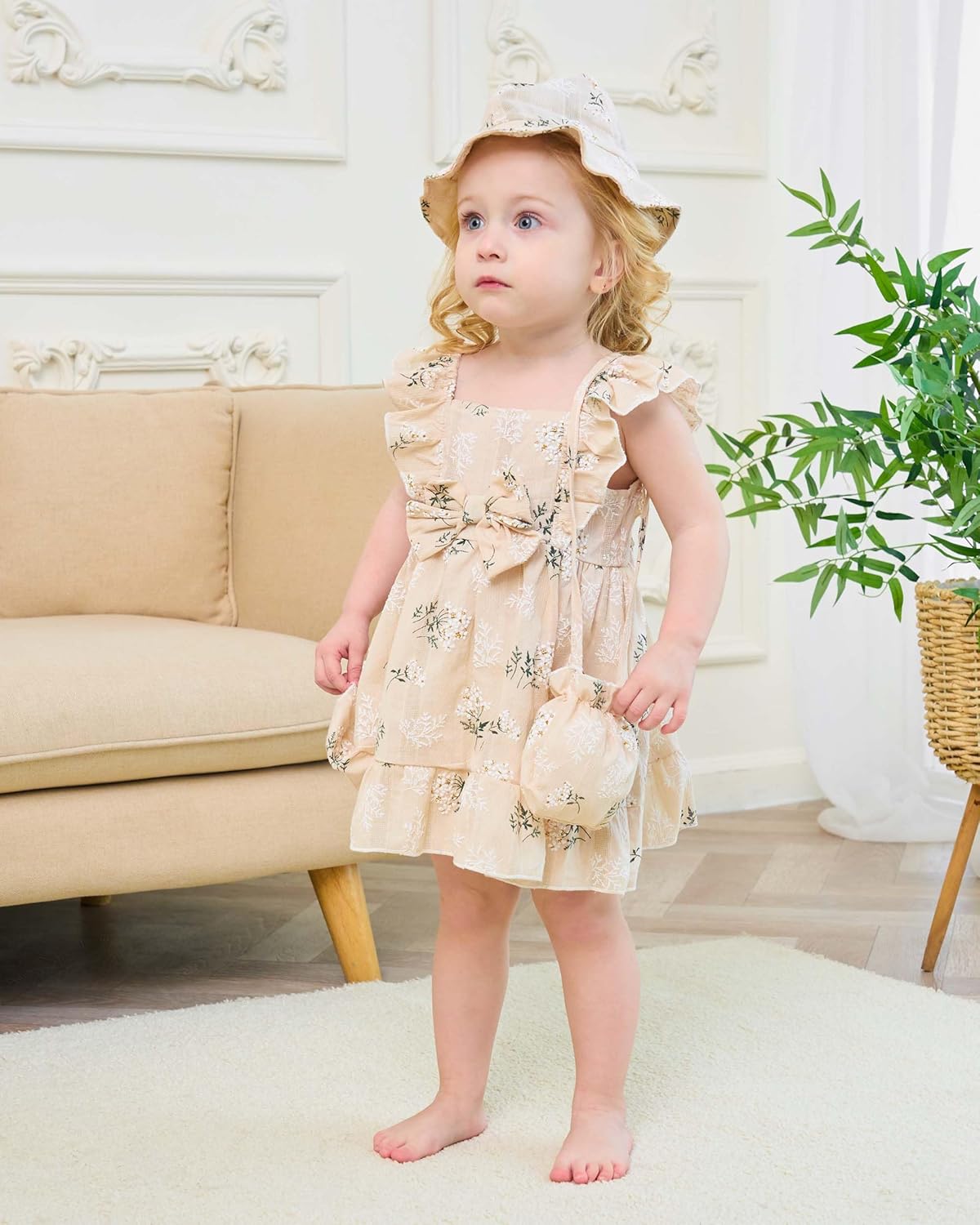 Renotemy Newborn Infant Baby Girl Dresses Summer Outfits Boho Casual Sundress Gifts Toddler Clothes for Girl with Hat and Bag