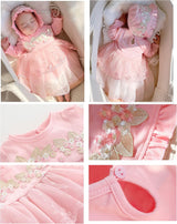 Newborn Baby Girl Dress 0 3 6 Months Infant Pink White Baptism Outfit Party Dresses Hat Shoes Set